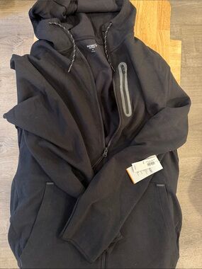 Old Navy Black Hooded Zip-Up Jacket with Chest Pocket